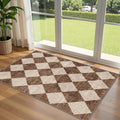 Brown Beige Checkered Entry Rug - 3x5 Non-Slip Indoor Outdoor Rugs