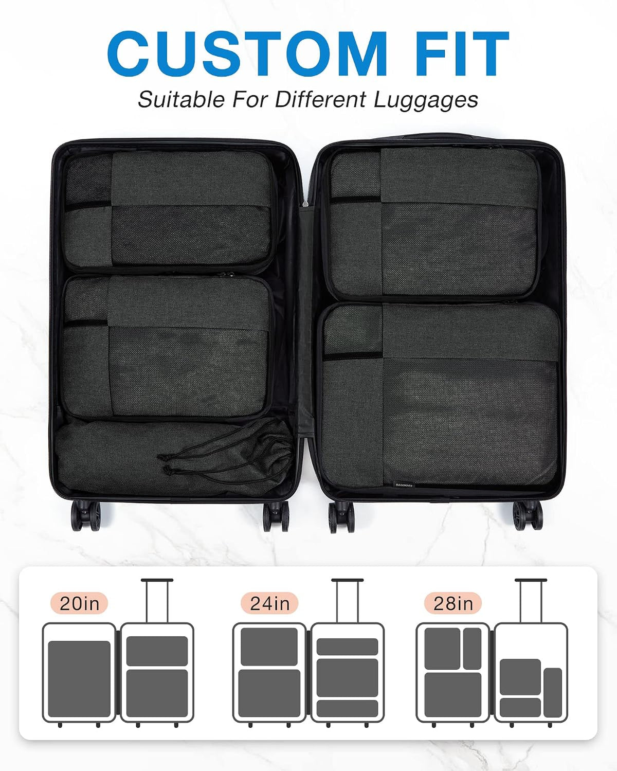 BAGSMART Compression Packing Cubes for Travel, 6 Set