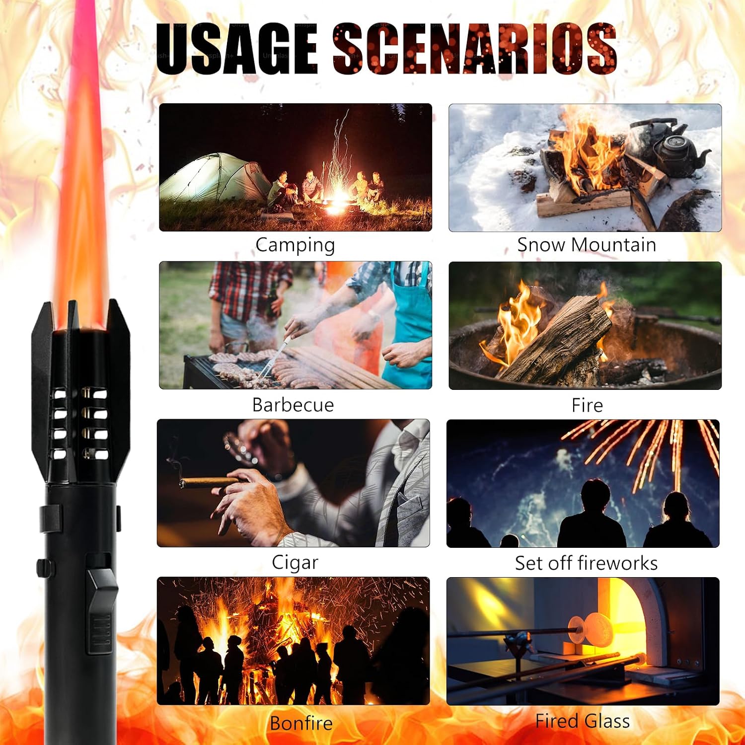 Camping Lighter, Torch Lighter, Straight Flame Bright Fire Refillable,Black