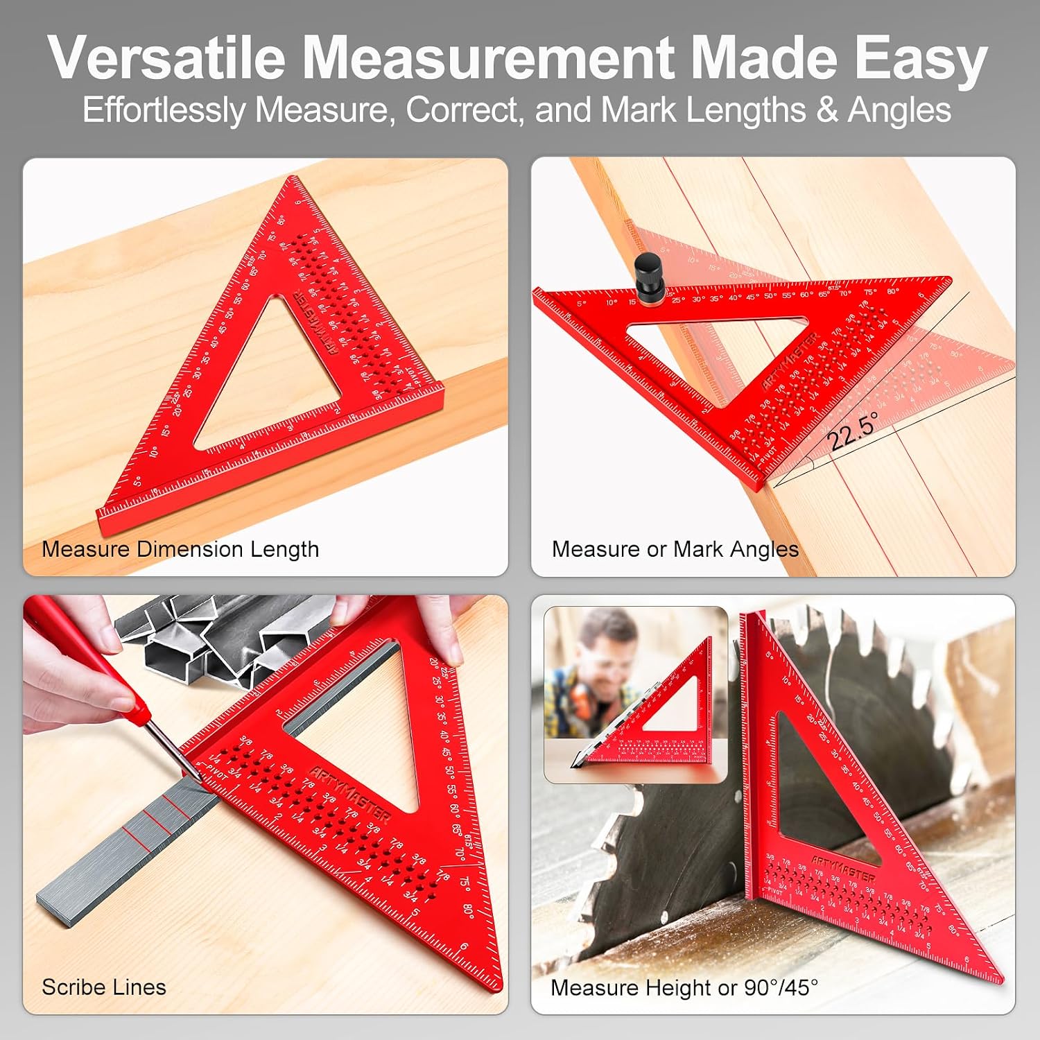 7 inch Carpenter Square, 1/16" Precision Hole Scribing Square Tools, 0-90° Aluminum Alloy Rafter Square, Woodworking Square with Stair Gauge & Carpenter Pencils 12 Refills AM13F