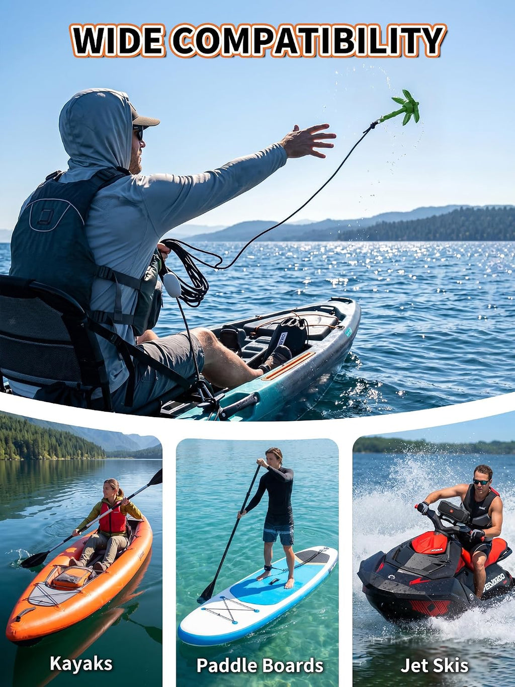 OULEME 1.5/3.5 LB Folding Grapnel Anchor Kit with 40 FT Rope & Buoy, for Boat, Kayak, Canoe, Small Watercraft, SUP, PWC, Jet Ski, Inflatable Paddle Board