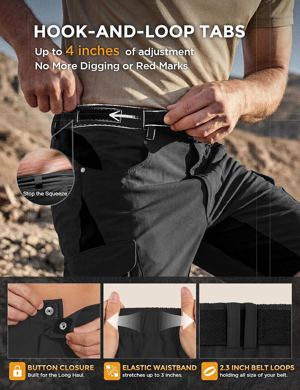 XKTTAC Men's Hiking Cargo Shorts: 4-Way Stretch with 6 Secure Pockets