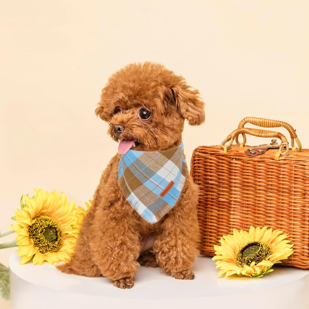 ADOGGYGO Fall Dog Bandana with Tassels Edges, Plaid Thanksgiving Scarf, S