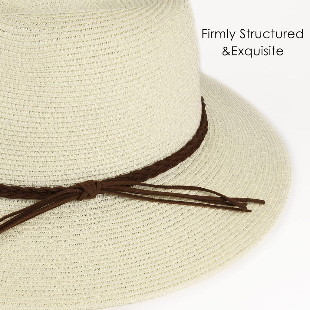 FURTALK Womens Wide Brim Sun Hat Beach Panama Fedora Straw Summer