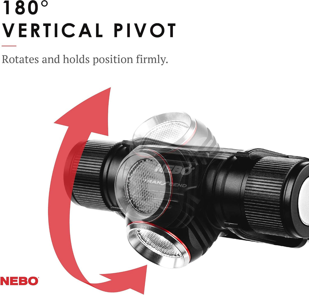 NEBO Transcend Rechargeable Headlamp | 1000 Lumens, 5 Light Modes, Detachable Magnetic Work Light, Water Resistant, Bright LED Headlight for Hiking & Camping, Includes USB Charging Cable