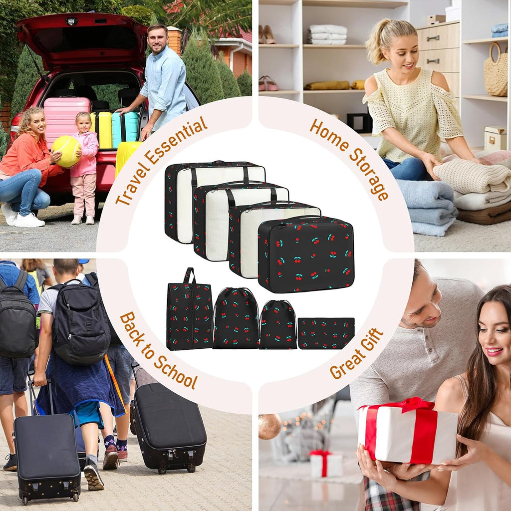 Packing Cubes for Travel 8 Set Luggage Organizer Bags Black Cherry