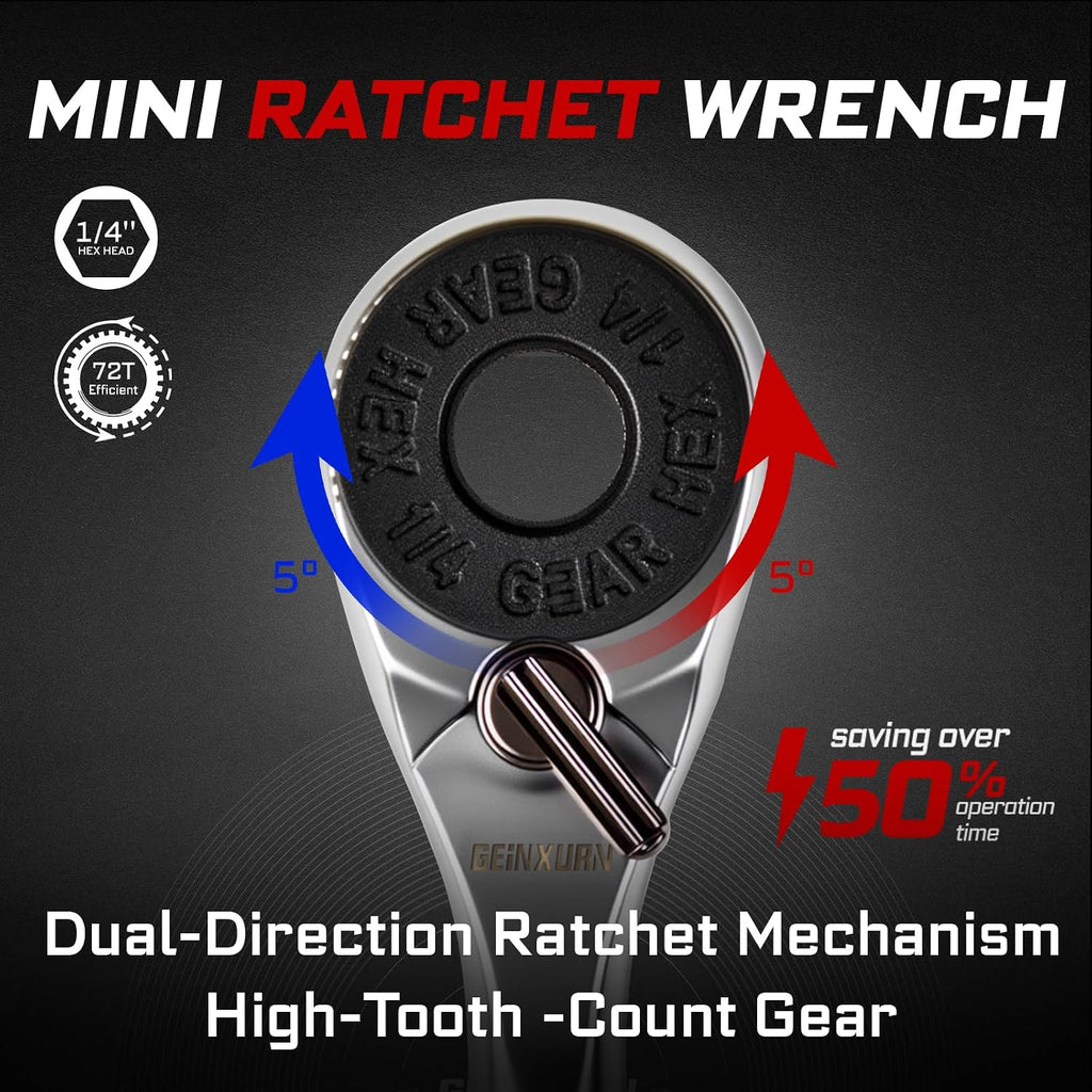 GEINXURN 19 Pieces Ratcheting Screwdriver Set and Socket Wrench Set, Mini Rachet Wrench, Rachet Screwdriver Handle and Nut Driver with 12 Pcs Impact Screwdriver Bit, Hand Tools Set for Repair DIY