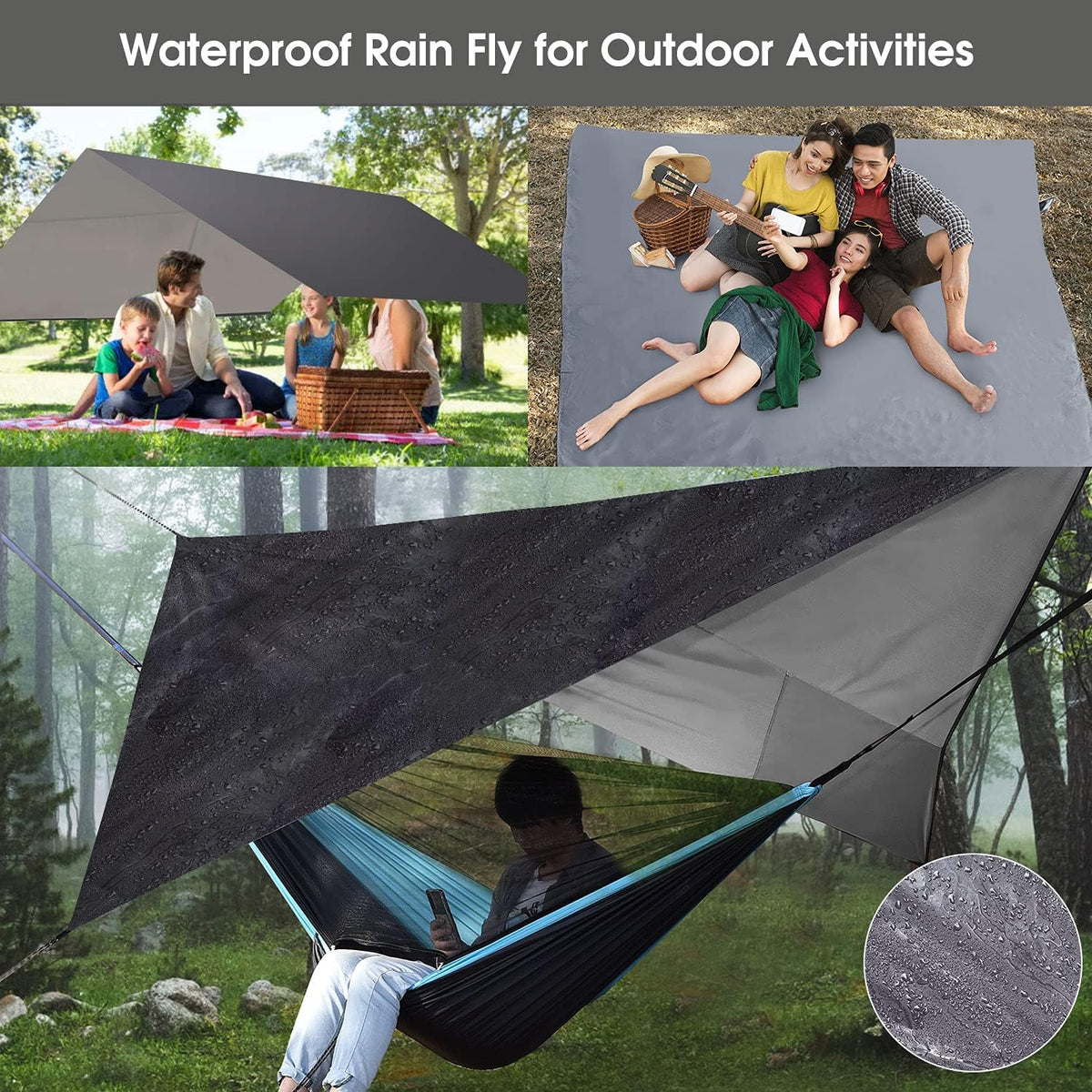 Camping Hammock with Mosquito Net Rain Fly Heavy Duty Tree Strap Nylon Parachute Single Double Hammock Tent Waterproof Rainfly Set for Camping Backpacking Backyard Patio Hiking Travel Outdoor