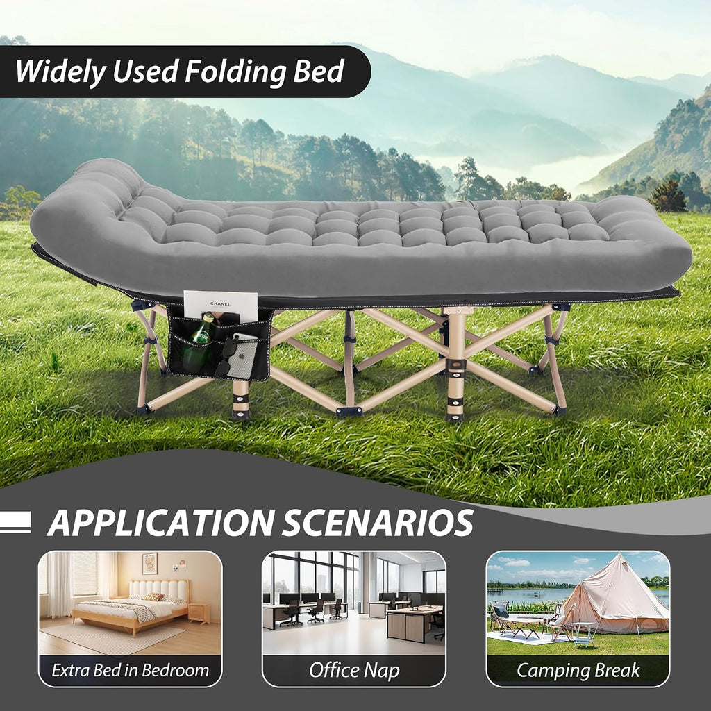 Folding Camping Cot with Mattress for Adults,28" Wide,600LBS