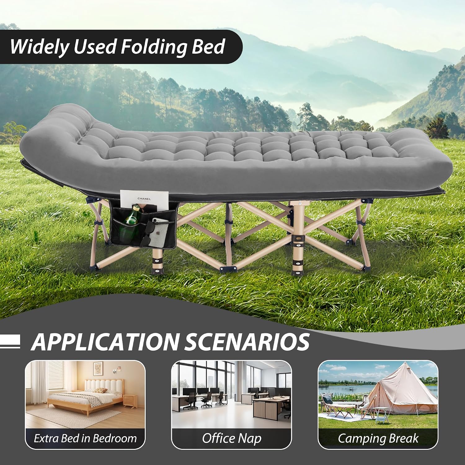 Folding Camping Cot with Mattress for Adults,28" Wide,600LBS