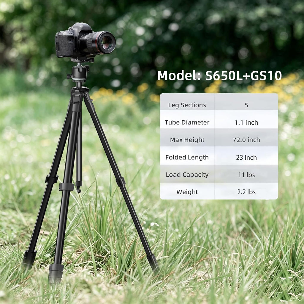 KINGJOY 72'' Camera Tripod Compact for Travel with 360° Ball Head