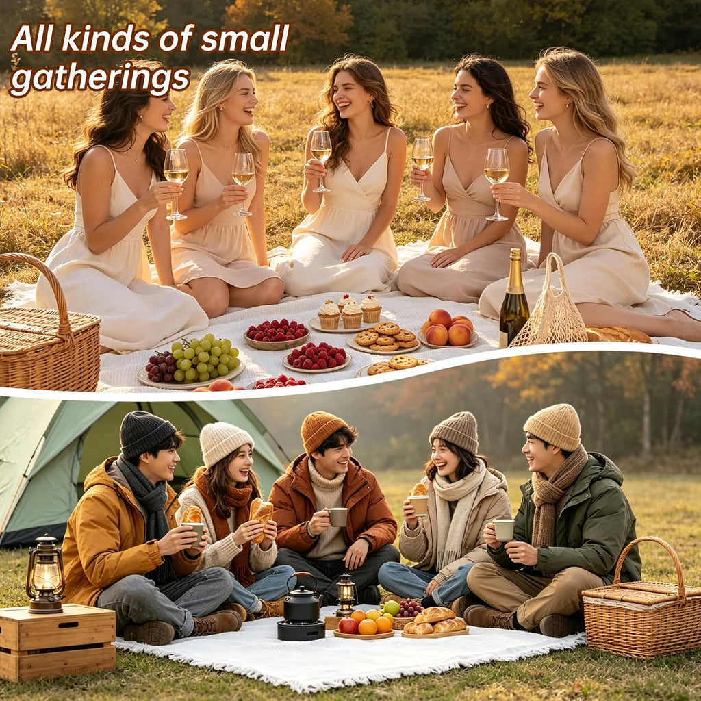 Extra Large Waterproof White Picnic Blanket, 118 x 71 in, Waffle Weave