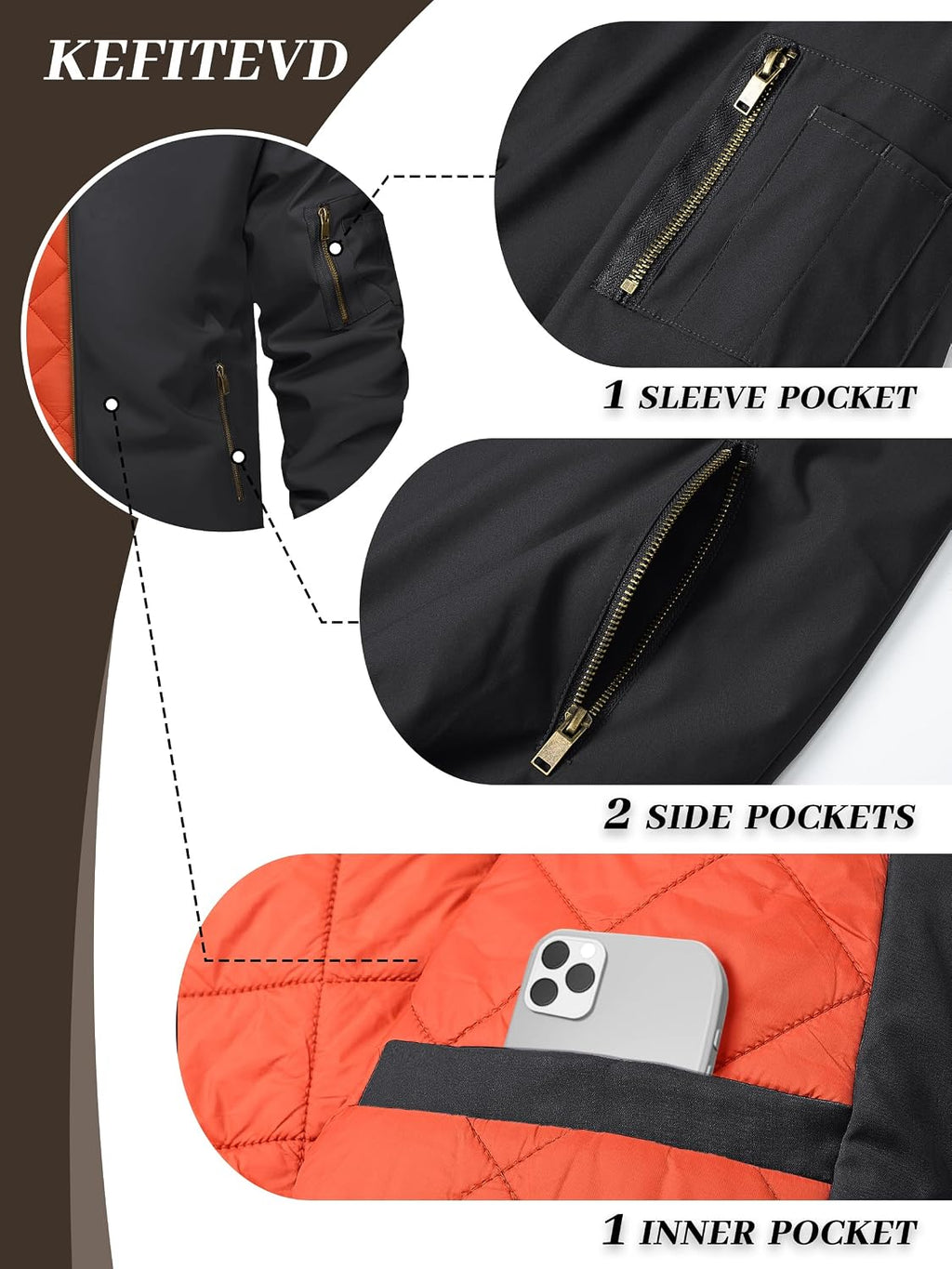 KEFITEVD Men's Bomber Jackets Winter Windbreaker Warm Full Zip Casual Coats