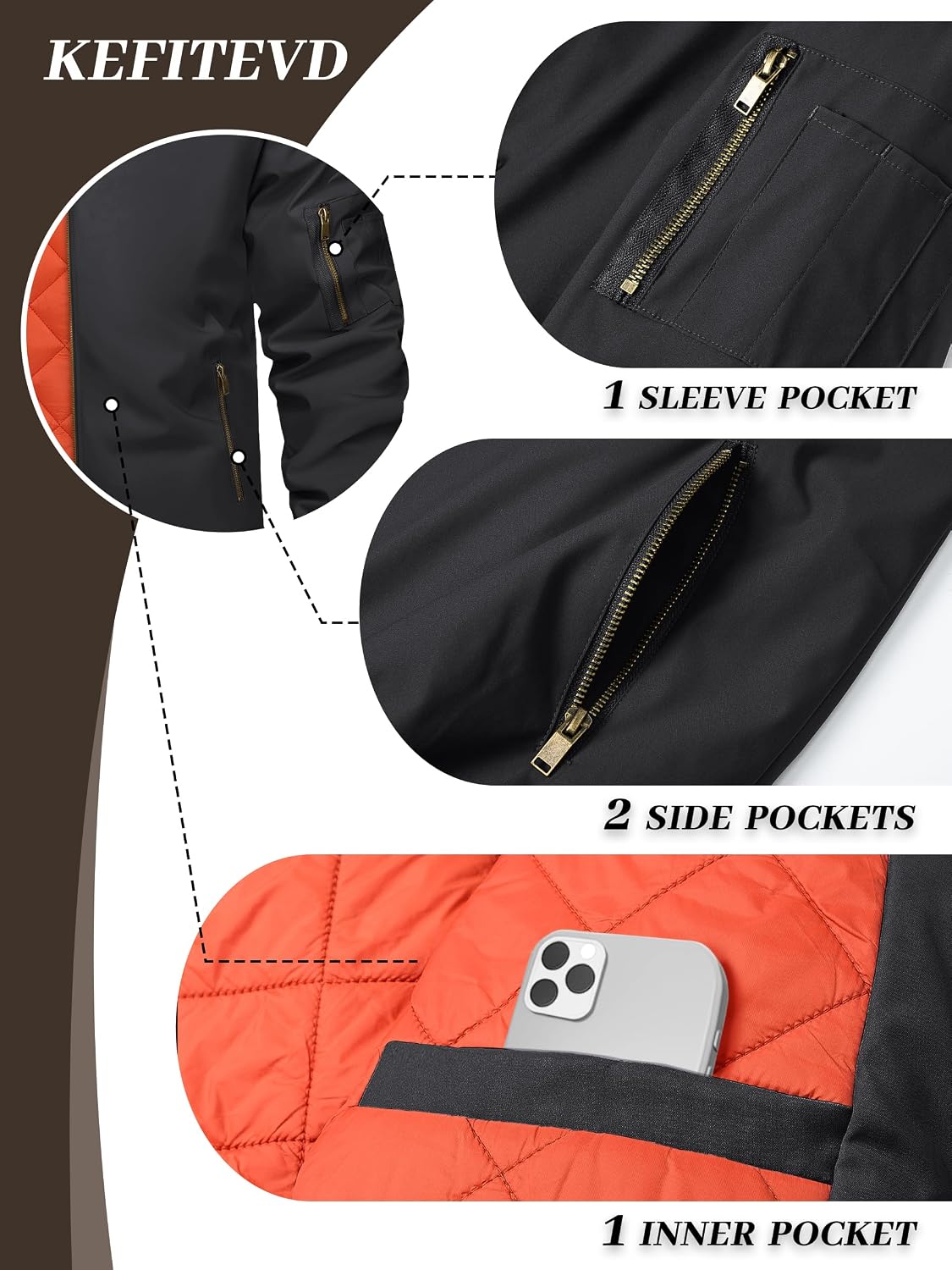 KEFITEVD Men's Bomber Jackets Winter Windbreaker Warm Full Zip Casual Coats