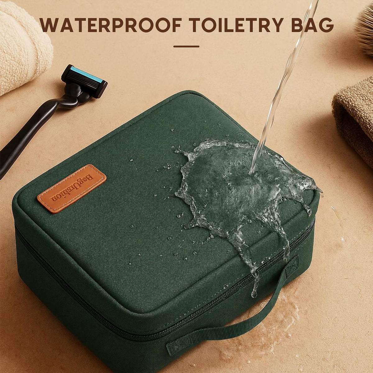 Travel Toiletry Bag for Men,Makeup Organizer Cosmetic Bag - Olive Green