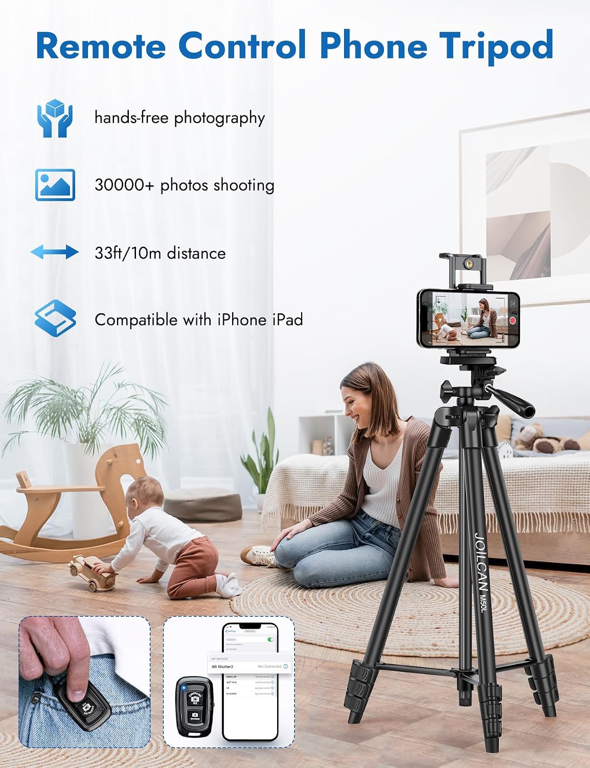 JOILCAN 67" Camera Tripod, Phone Tripod for iPad with Remote Carry Bag