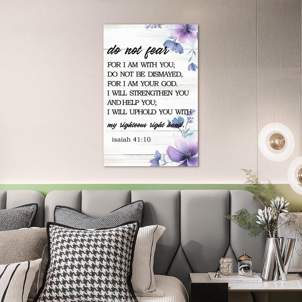 Do Not Fear Isaiah 41:10 Scripture Canvas Painting Bible Verse Wall Art Decor Prints for Home Dining Room Living Room Christian Gifts Framed 8 * 12 Inch