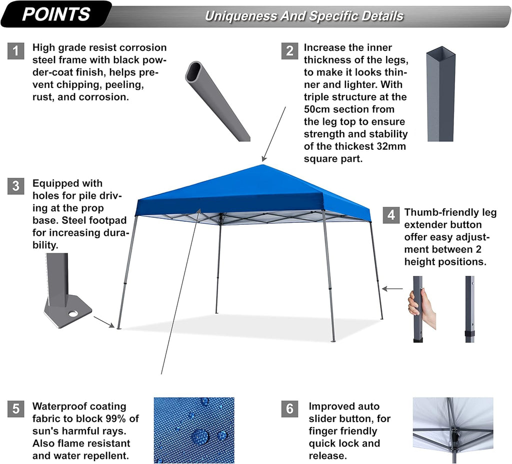 ABCCANOPY 11x11 Pop Up Canopy Tent, Slant Leg Outdoor Shade, Royal Blue