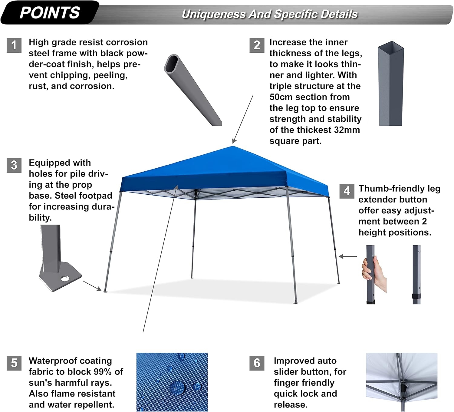 ABCCANOPY 11x11 Pop Up Canopy Tent, Slant Leg Outdoor Shade, Royal Blue