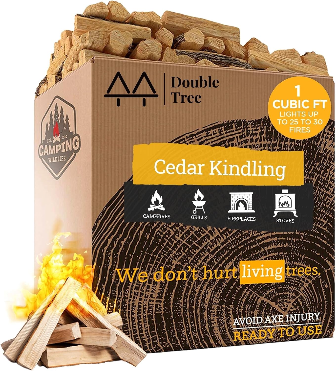 Double Tree Fire Starter Kindling, 100% Natural Cedar, 1 Cu Ft