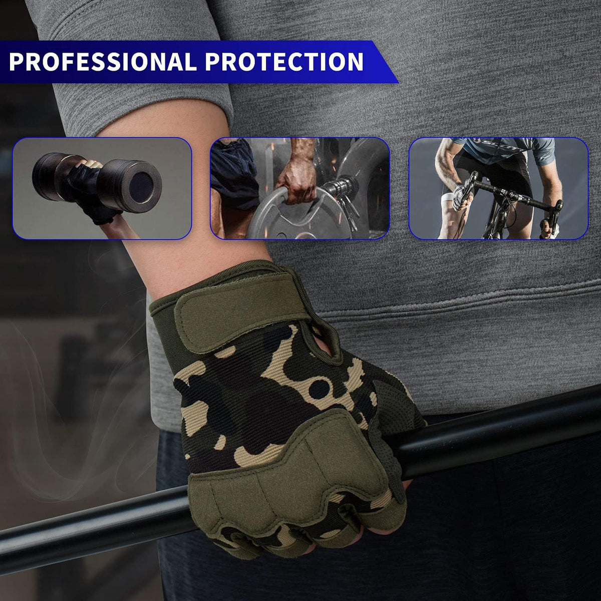 FIORETTO Fingerless Gloves for Men, Breathable Grip Palm Gloves for Motorcycle Riding, Driving, Cycling, Exercise, Workout, Climbing, Hiking and Outdoor Activities M210603