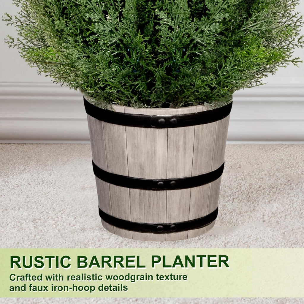 VIVATREES 3FT Artificial Cedar Topiary Trees with Rustic Barrel Planter, Outdoor Indoor Realistic Faux Pine Shrubs Plants, Fake Cypress Trees for Home Offices Porch Decor, Set of 2