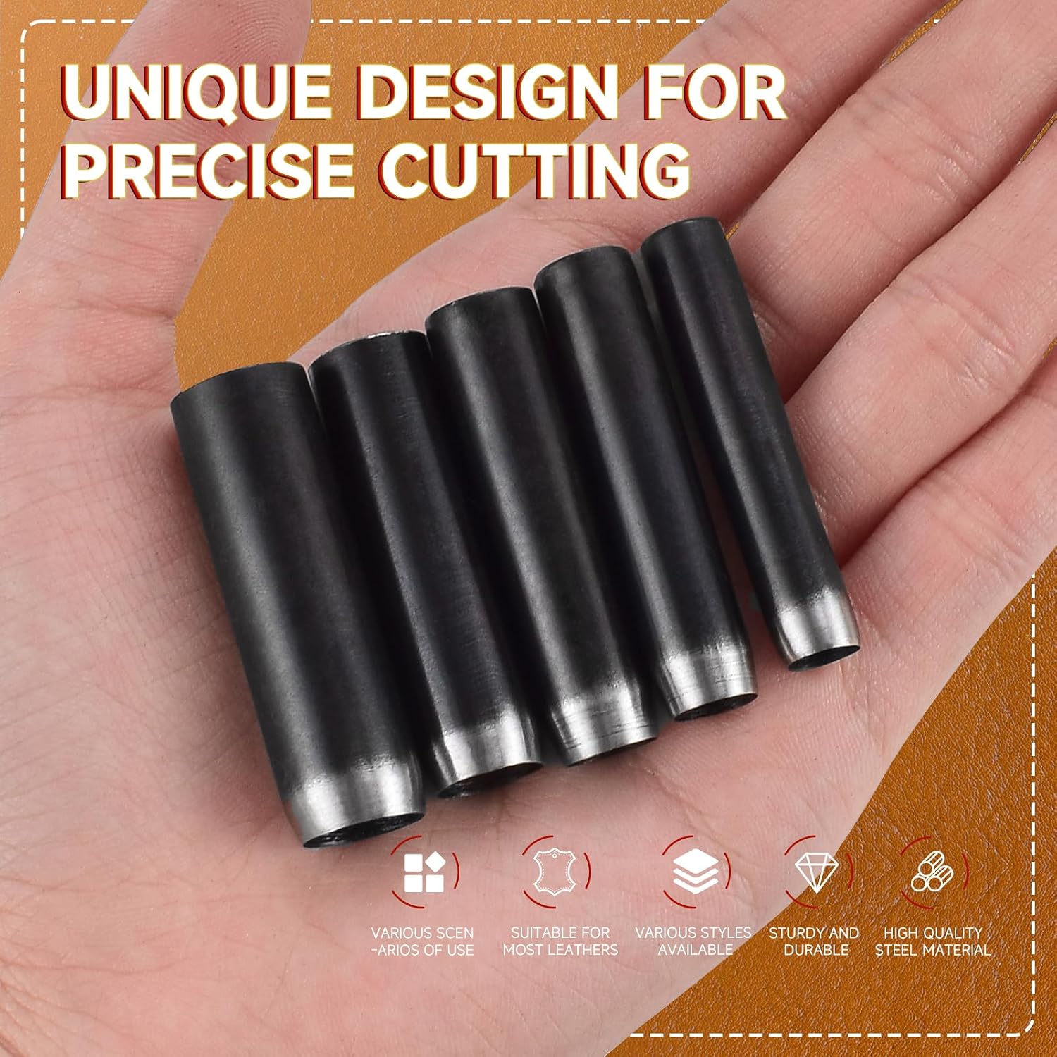Leather Circle Cutter Tool Set 27 Pcs Leather Punch Set, 9 Round Hole18 Decorative Belt End Punches for Leatherworking, with EVA Case Rubber Mat for Belt, Strap, Bag Making