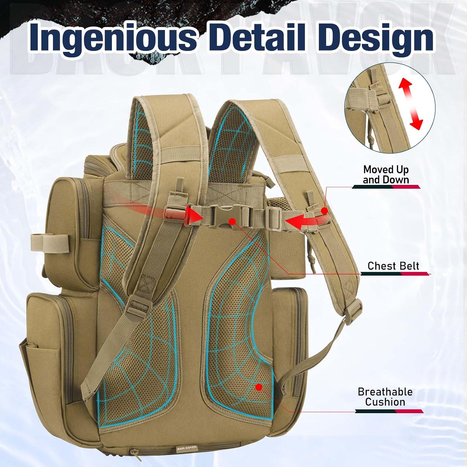 Piscifun Fishing Tackle Backpack with 2 Rod Holders, 4 Boxes & Rain Cover