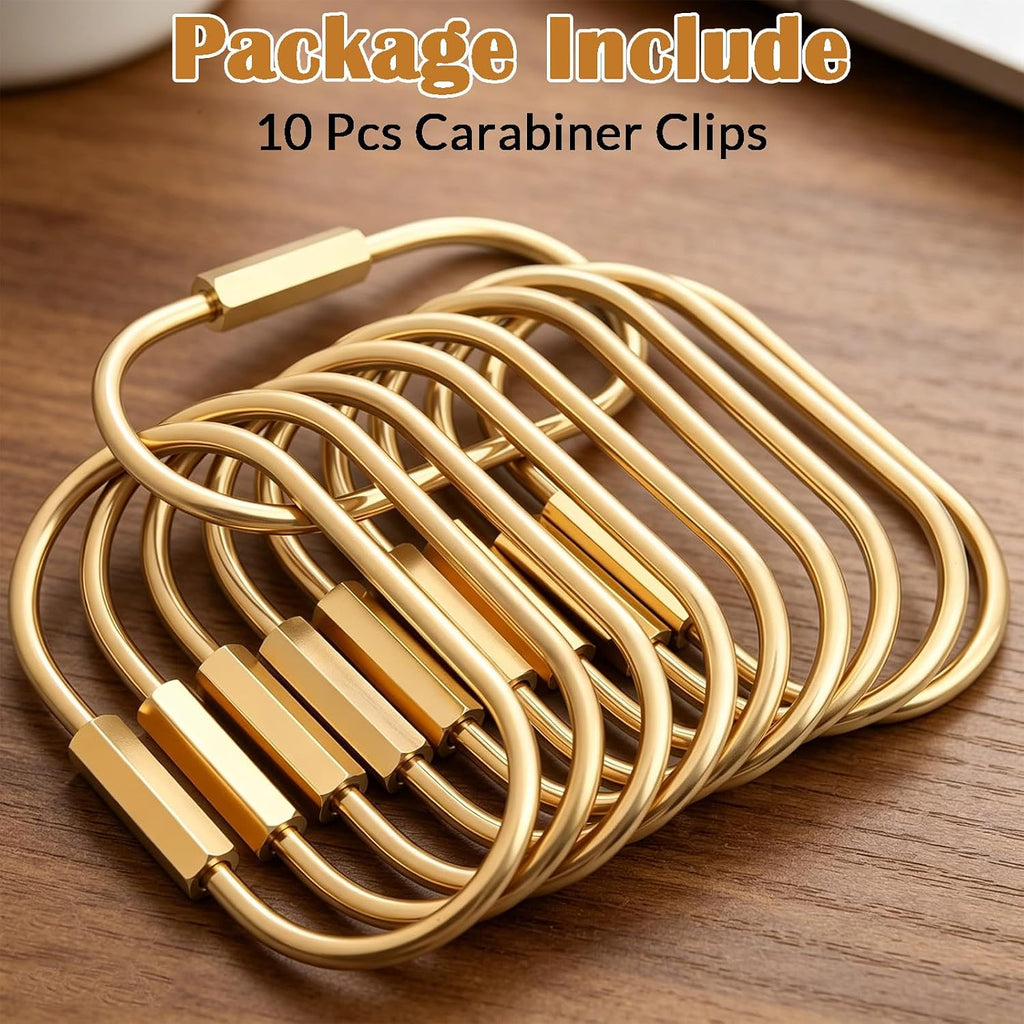 10 Pcs Gold Solid Brass Carabiner Keychain Clip - Brass Key Ring