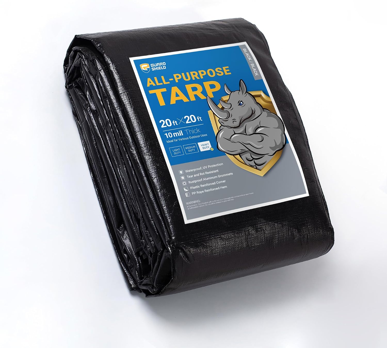 GUARD SHIELD Tarps Heavy Duty Waterproof 20x20 Feet Black Poly Tarp Cover Square Outdoor Thick UV Resistant Tarpaulin with Grommets 10mil