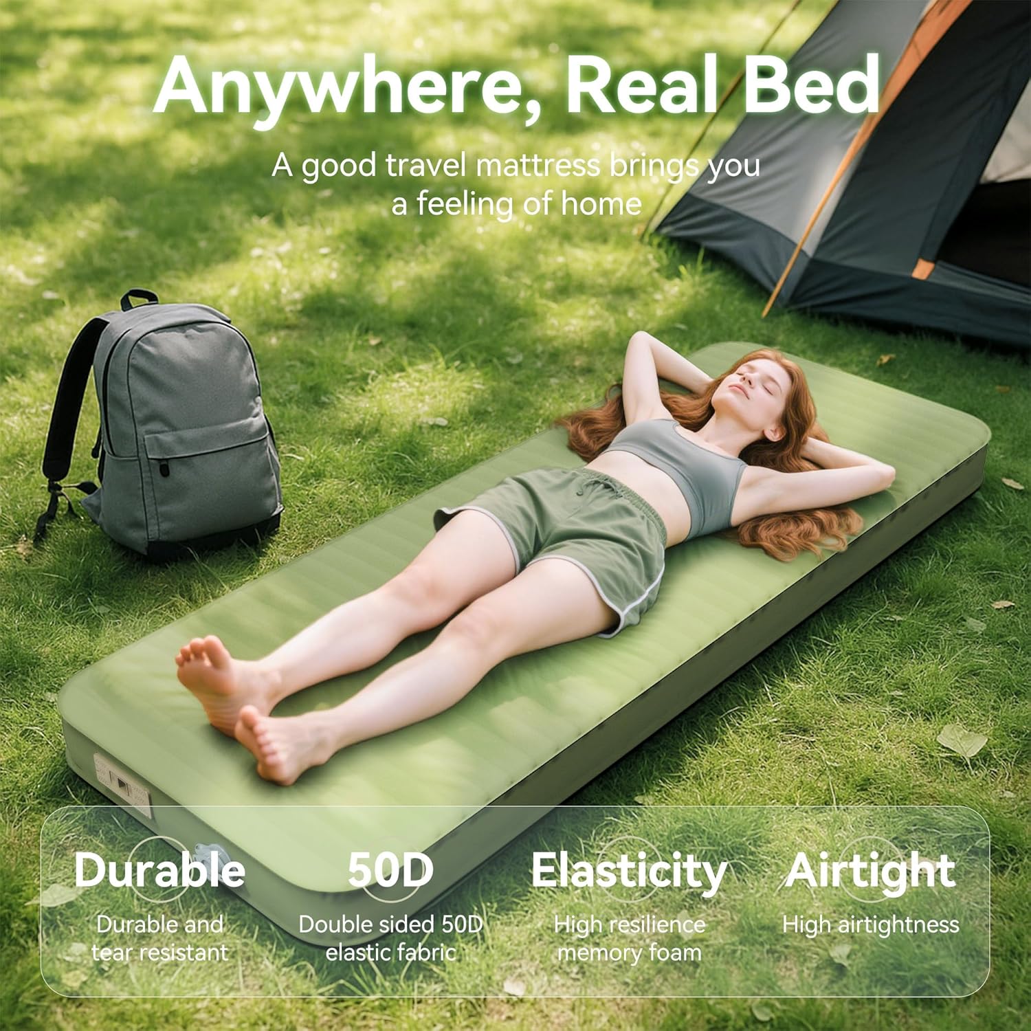 Camping Sleeping Pad, 4" Ultra-Thick Memory Foam Camping Mat