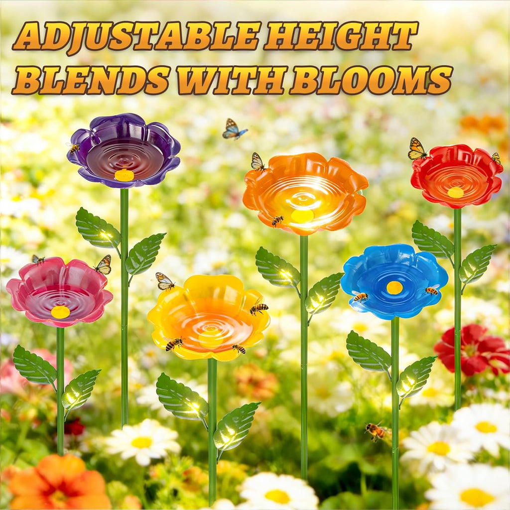 Mellbree Bee Watering Station, 4-Pack Metal Flower Bee Bath for Garden – Butterflies & Pollinators – Colorful Outdoor Gardening Stakes for Yard, Patio, Butterfly Garden, Gardening Essentials, 4