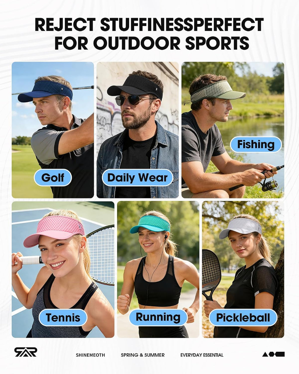 SUNMECI Mesh Breathable Sports Visor - Men Women Adjustable Lightweight Quick Dry Sun Hat for Tennis, Golf, Running