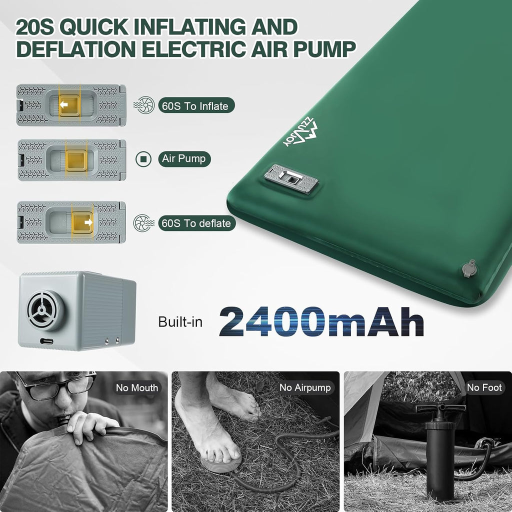 Memory Sleeping Pad with Electric Pump, 3.15" Ultra-Thick Foam Sleeping Mats for Camping, 9.5 R-Value Insulated Self Inflating Sleeping Pad with Pillow for Car Travel Tent