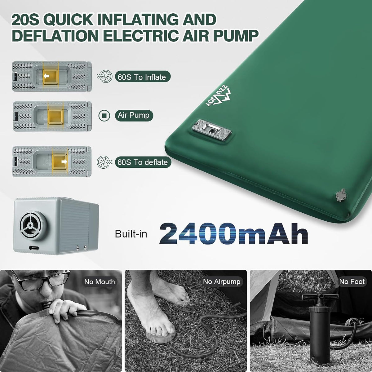 Memory Sleeping Pad with Electric Pump, 3.15" Ultra-Thick Foam Sleeping Mats for Camping, 9.5 R-Value Insulated Self Inflating Sleeping Pad with Pillow for Car Travel Tent