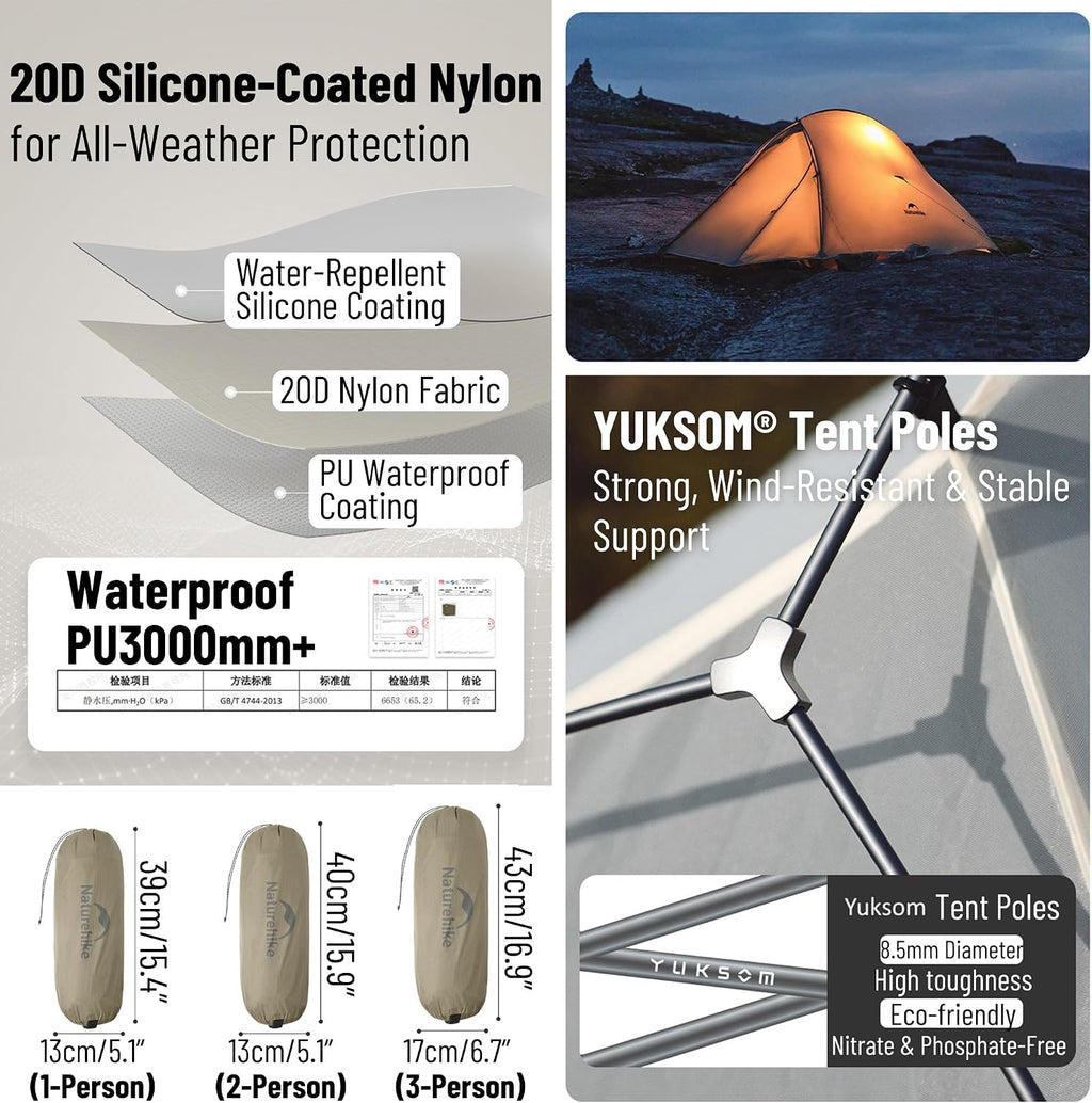 Naturehike Cloud up Pro Backpacking Tent for Camping, 1/2/3 Person