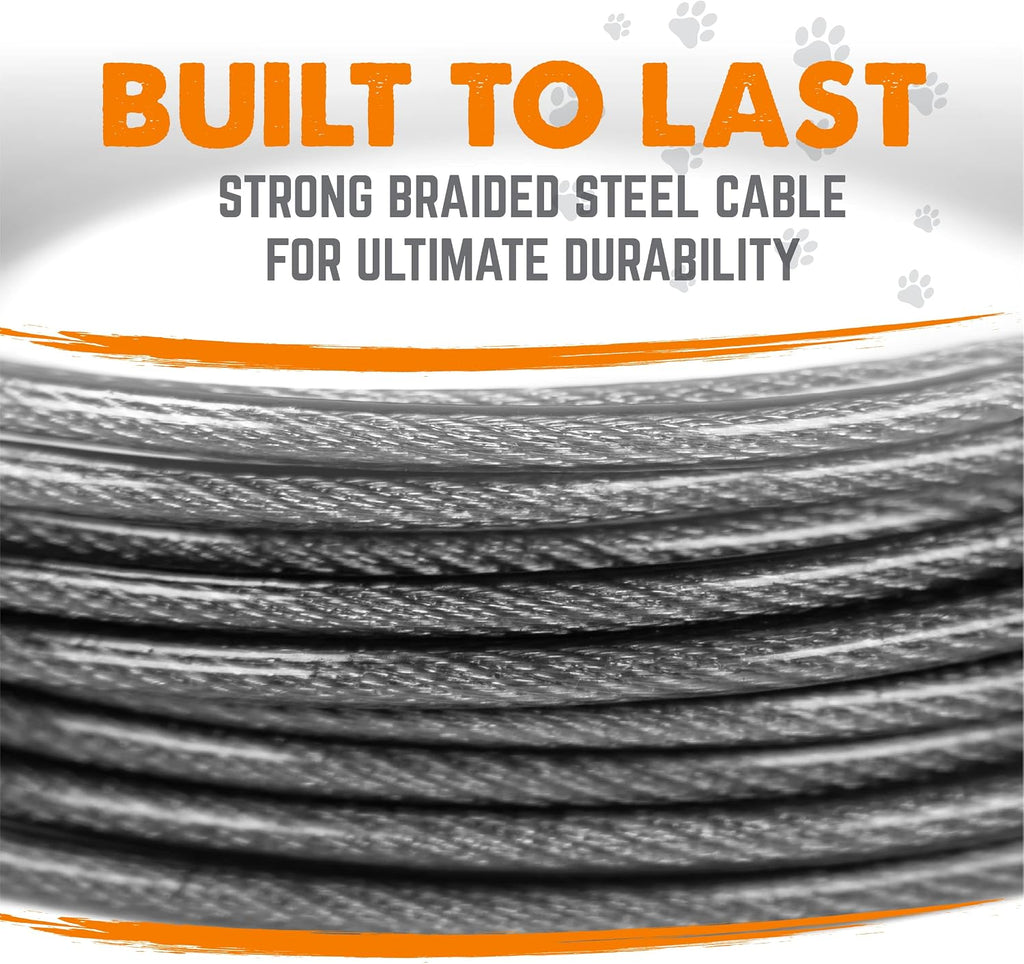 Mighty Paw Dog Tie Out Cable - Perfect for Large Or Small Dogs - Provides an Off-Leash Feel with Total Control - Strong Braided Steel Cable for Ultimate Durability - Weather Proof - Rust Protected