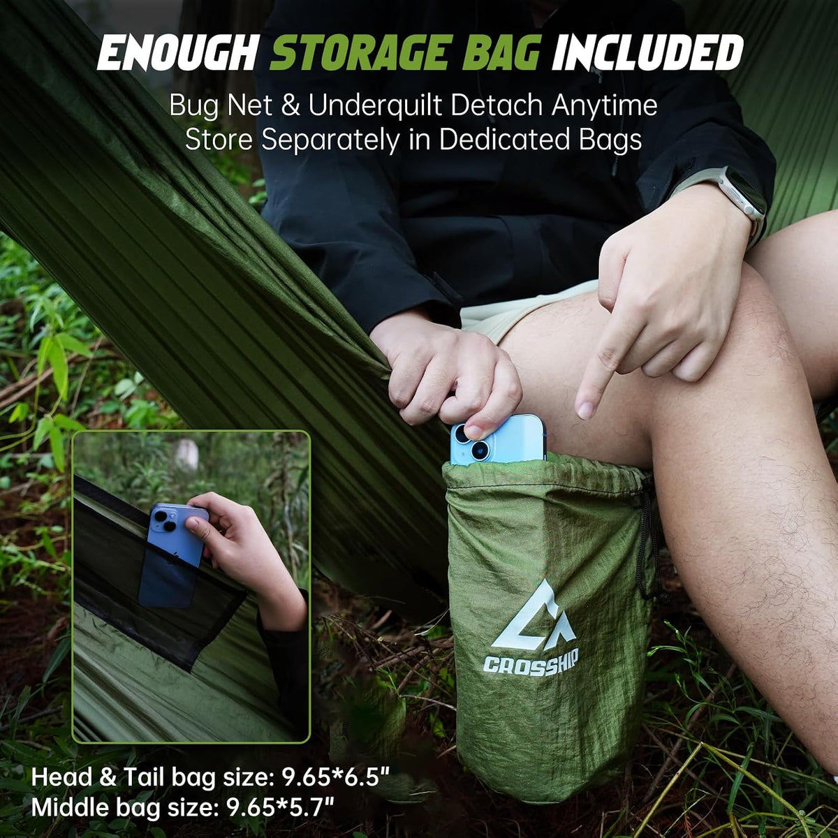 Camping Hammock with Mosquito Net with Built-in Underquilt - Built-in Quilt for Lightweight Soft Warm 4 Seasons, Great for Hiking Backpacking Camping Travel(Hold Up to 500lbs) - Olive Green