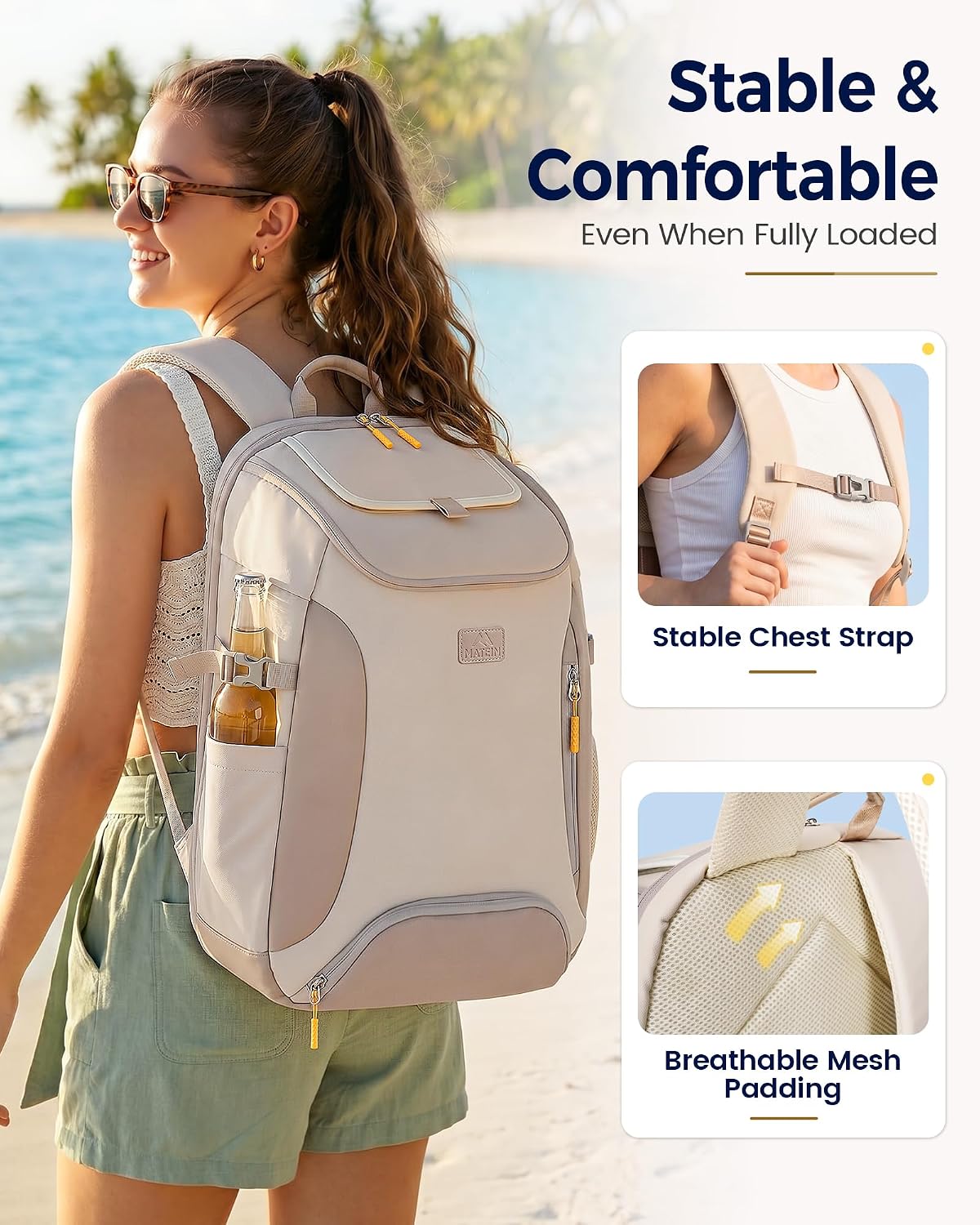MATEIN HER Cooler Backpack for Women with Hook-and-Loop Top Lid for Beach
