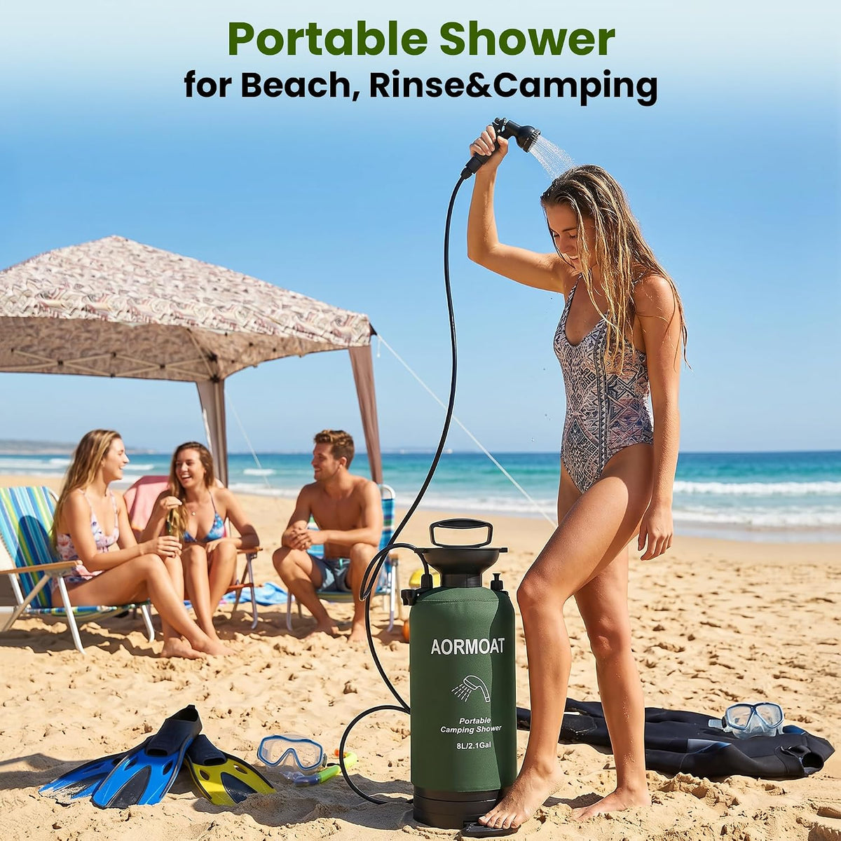 Portable Shower, 2.1 Gal/8L Camp Shower for Beach, RV & Outdoor