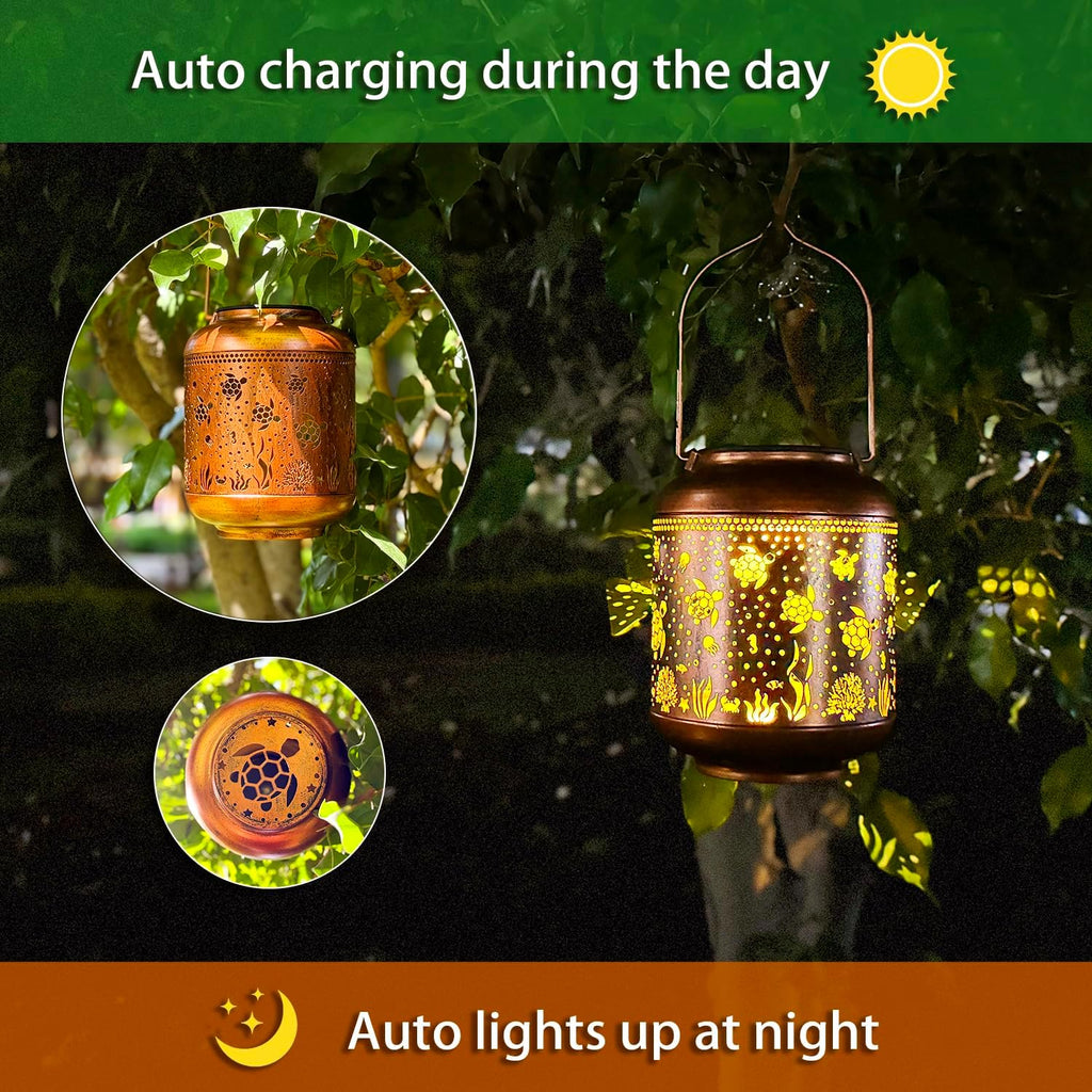 2 Pack Sea Turtle Solar Lanterns Outdoor Waterproof,Hanging Solar Lights Sea Turtle Gifts for Women Metal LED Decorative Light for Yard,Patio,Lawn,Tabletop,Pathway,Landscape,Garden Decor