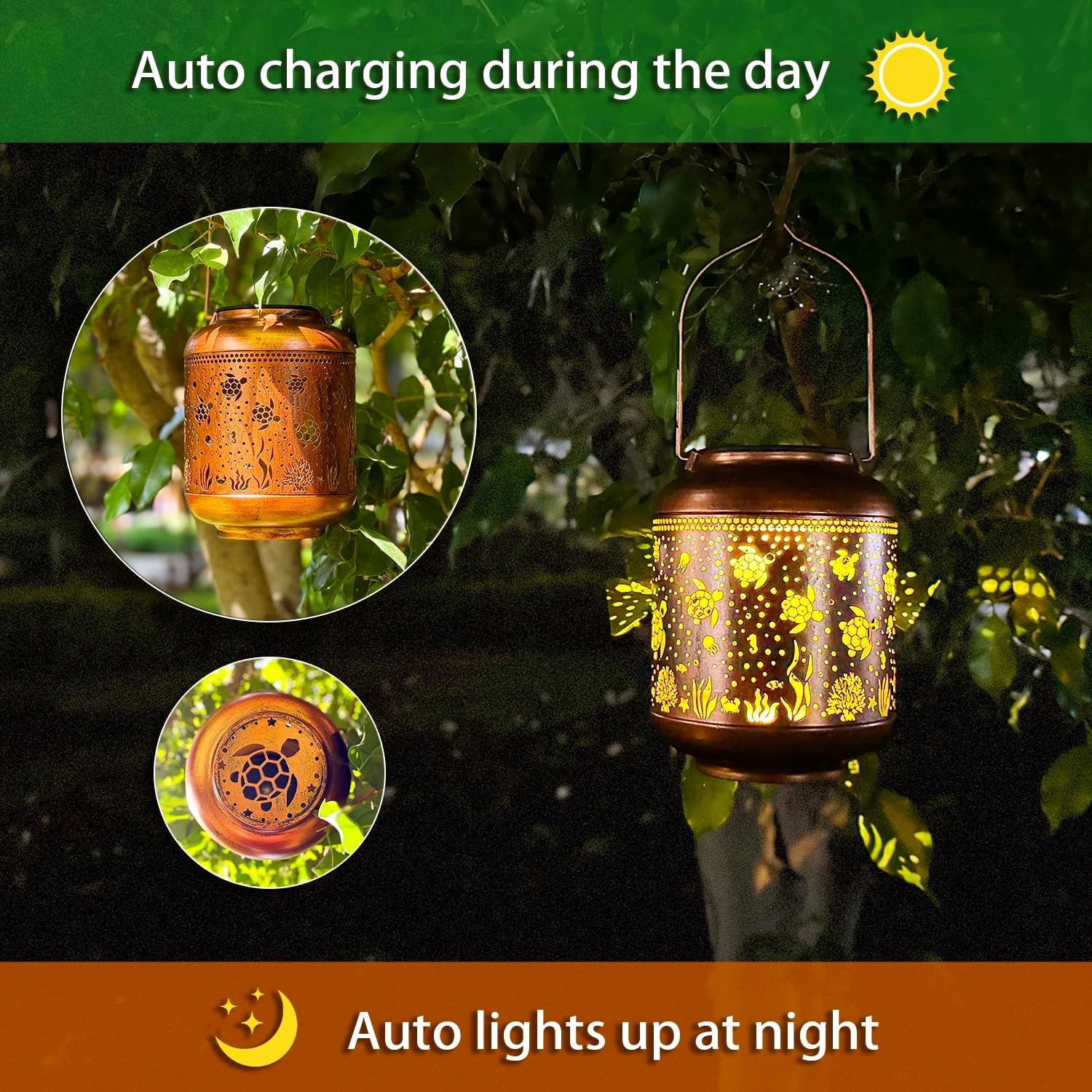 2 Pack Sea Turtle Solar Lanterns Outdoor Waterproof,Hanging Solar Lights Sea Turtle Gifts for Women Metal LED Decorative Light for Yard,Patio,Lawn,Tabletop,Pathway,Landscape,Garden Decor