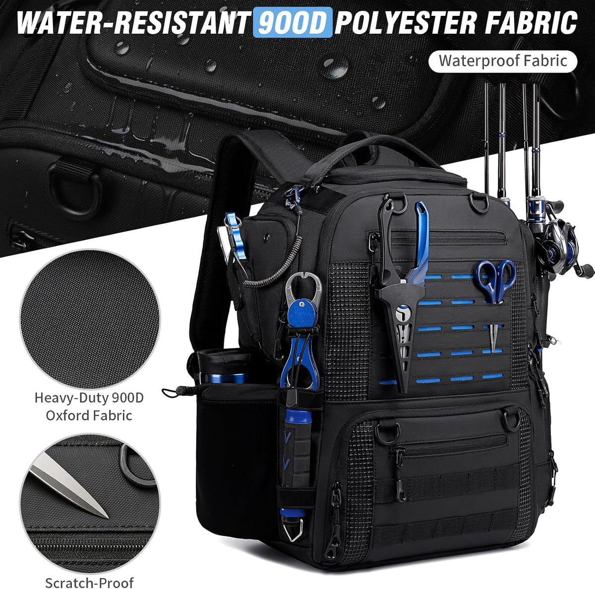 50L Fishing Backpack with Rod Holders, Tackle Box Backpack