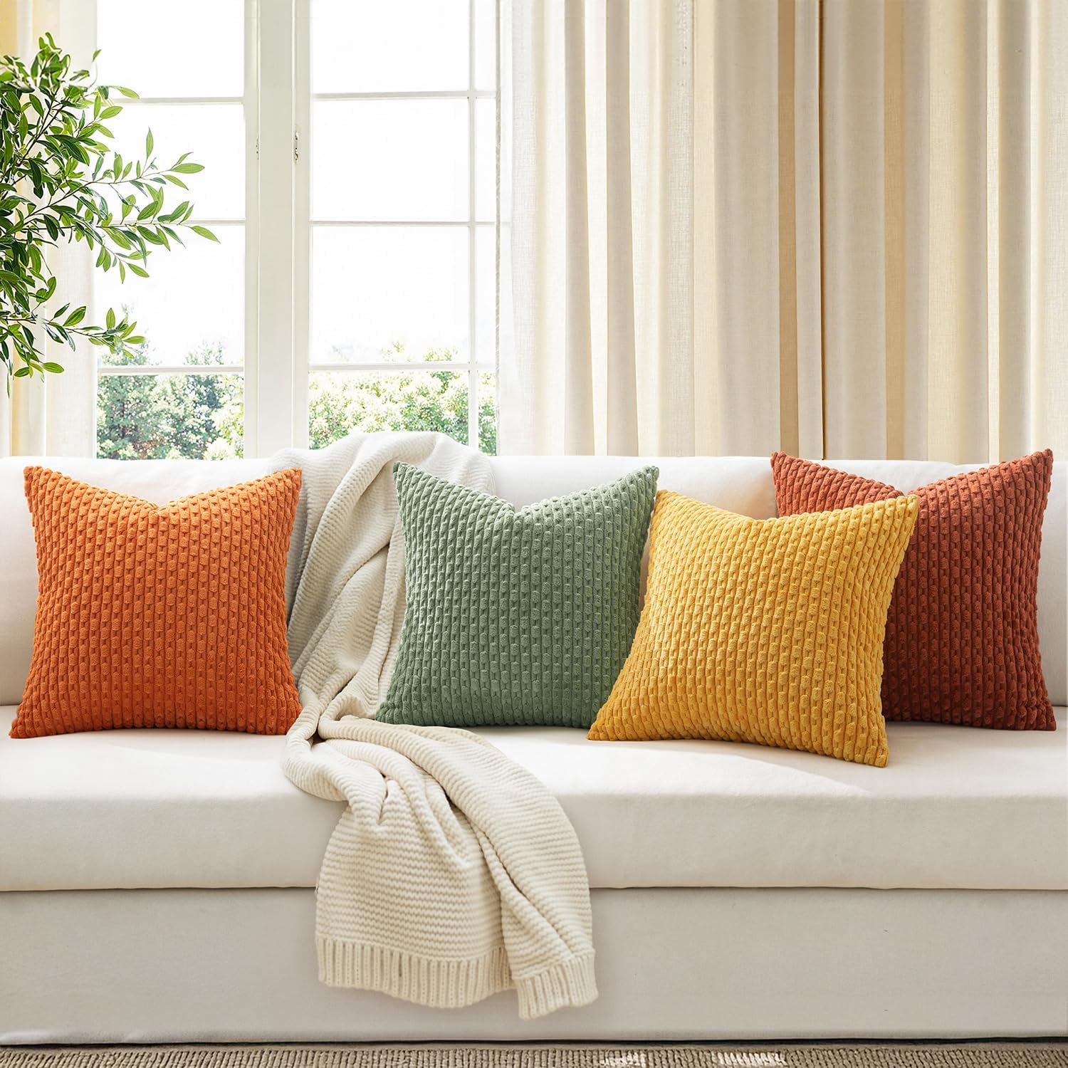 MIULEE Fall Burnt Orange Decorative Throw Pillow Covers 18x18 Set of 4