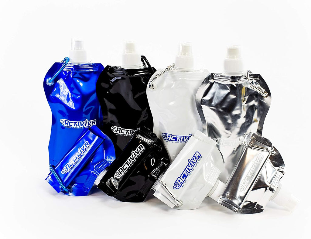 Collapsible Reusable Water Bottle with Carabiner Clip Light Weight Leak Proof Foldable Drinking Water Bottle - Non-Toxic BPA Free - 16.9 oz - 4 Pack