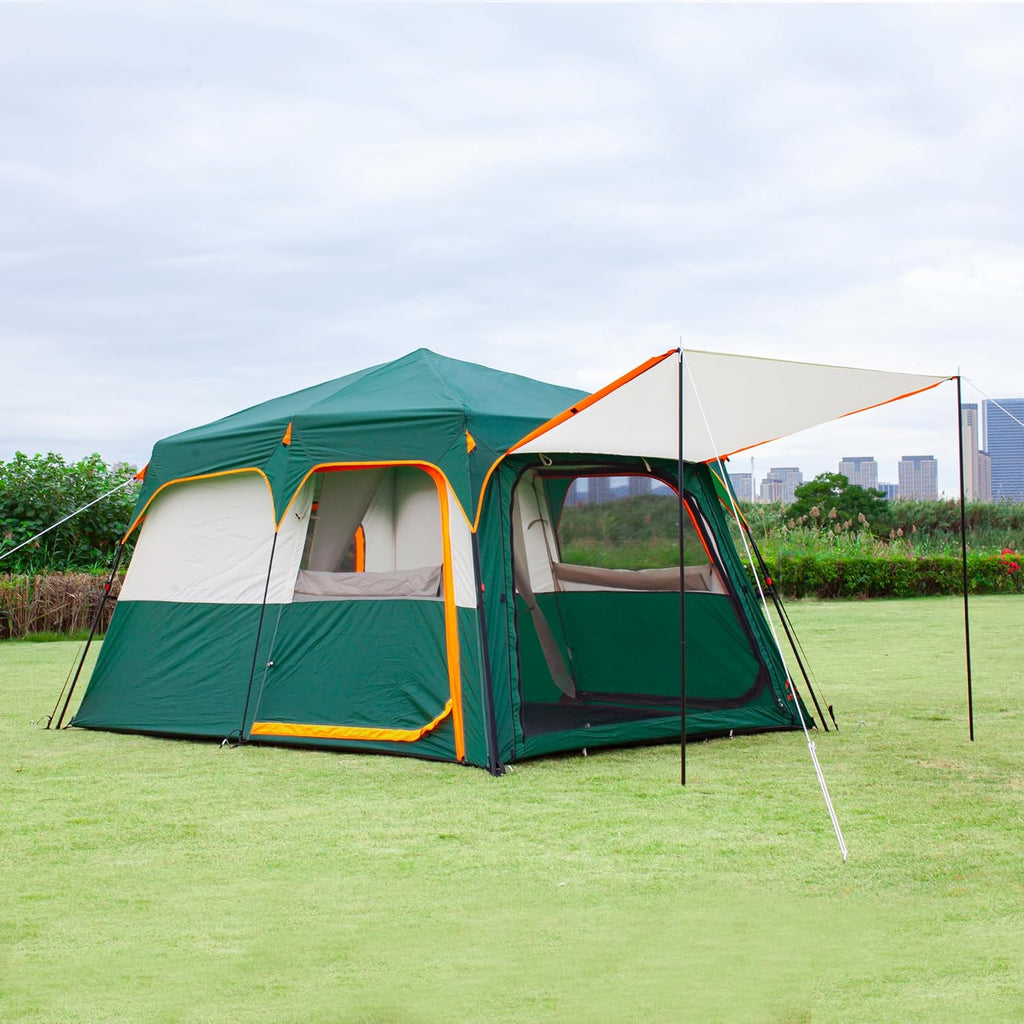 KTT Extra Large Tent 10-12-14 Person(B),Family Cabin Tents,2 Rooms,3 Doors and 3 Windows with Mesh,Straight Wall,Waterproof,Double Layer,Big Tent for Outdoor,Picnic,Camping,Family Gathering