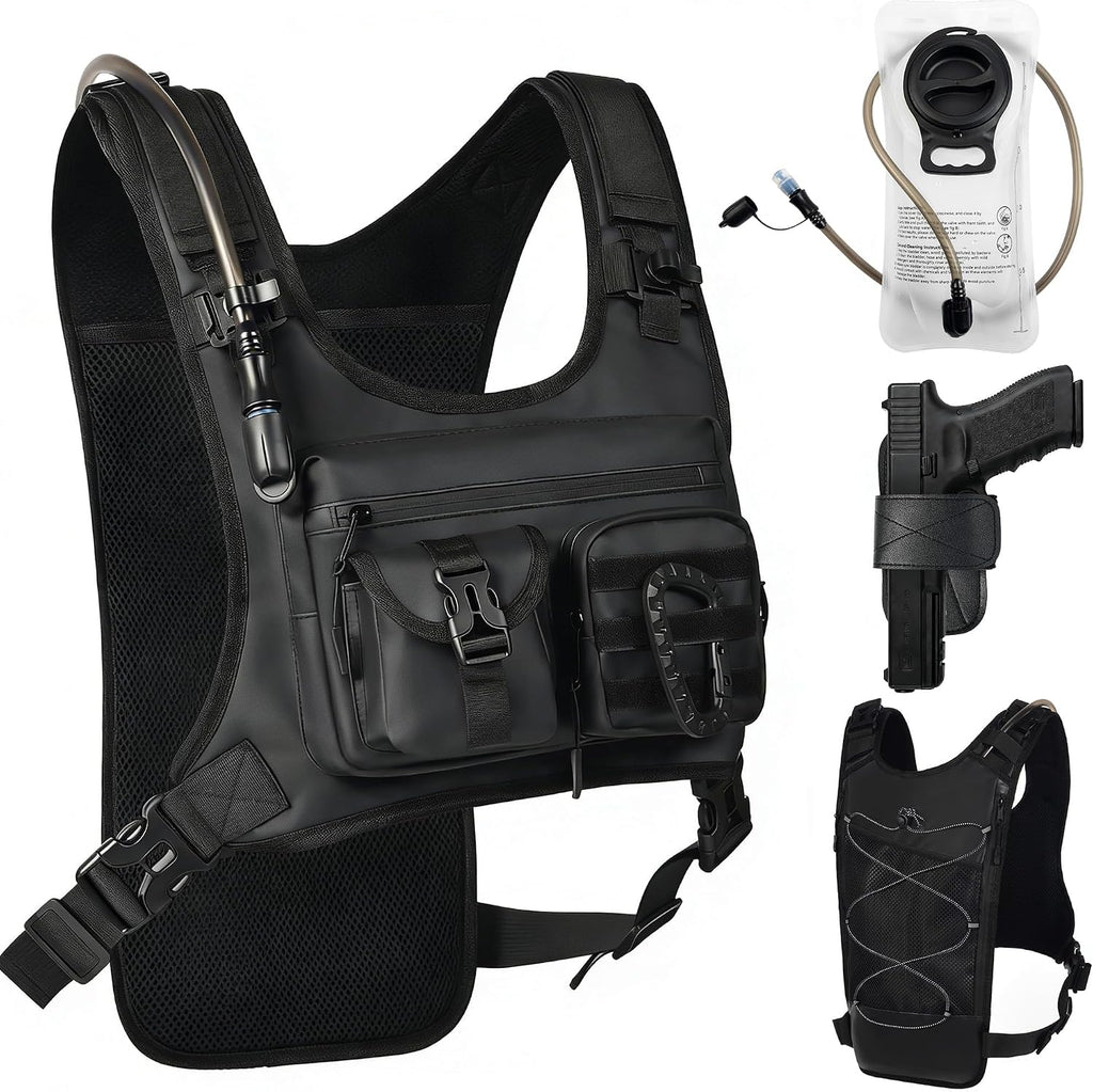 Hydration Running Vest Backpack with 2L Water Bladder - Lightweight & Reflective Chest Pack with Gear Holder, Includes Free Carabiner for Hiking, Running, Cycling, Marathon (Men & Women)