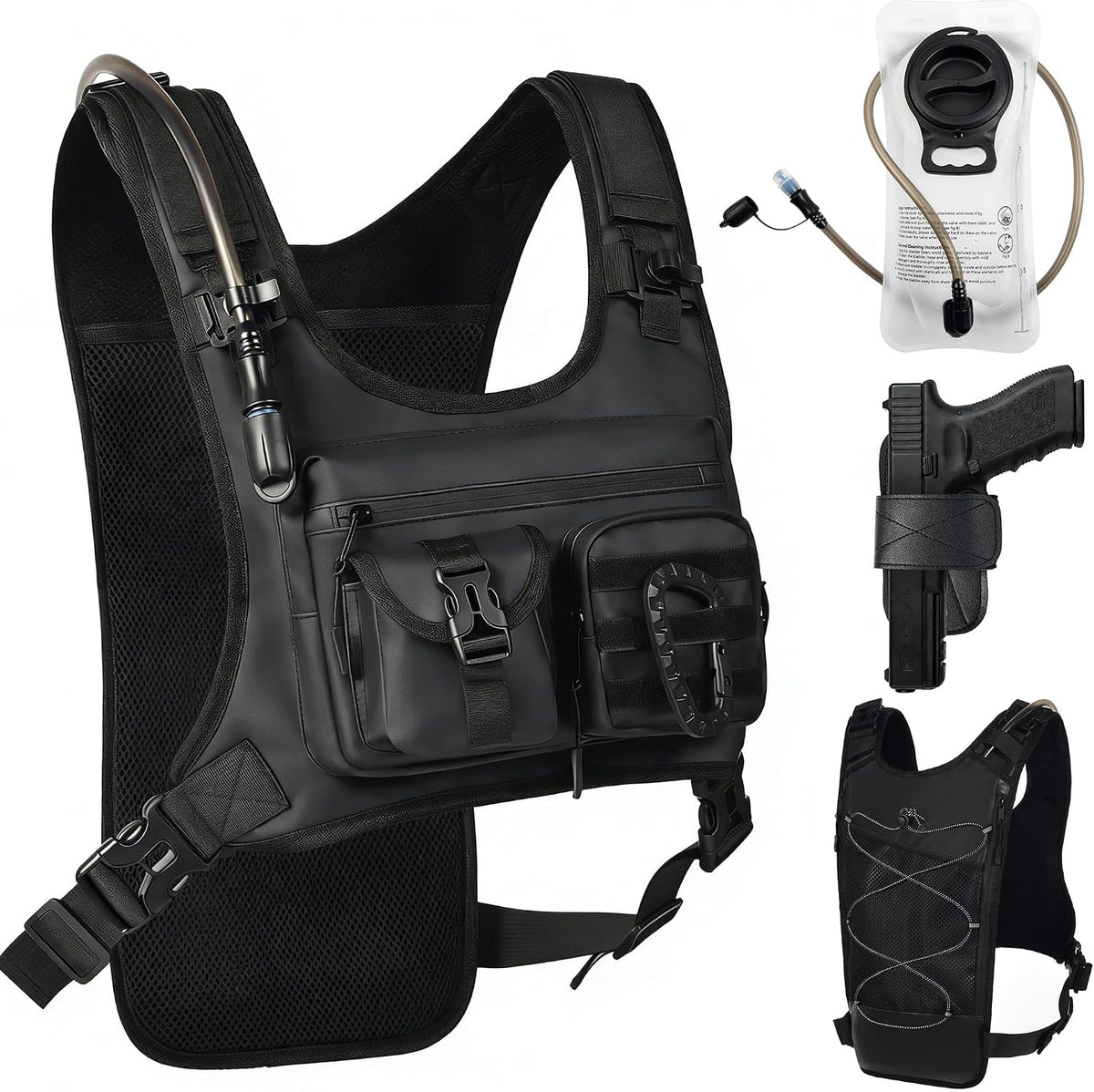 Hydration Running Vest Backpack with 2L Water Bladder - Lightweight & Reflective Chest Pack with Gear Holder, Includes Free Carabiner for Hiking, Running, Cycling, Marathon (Men & Women)