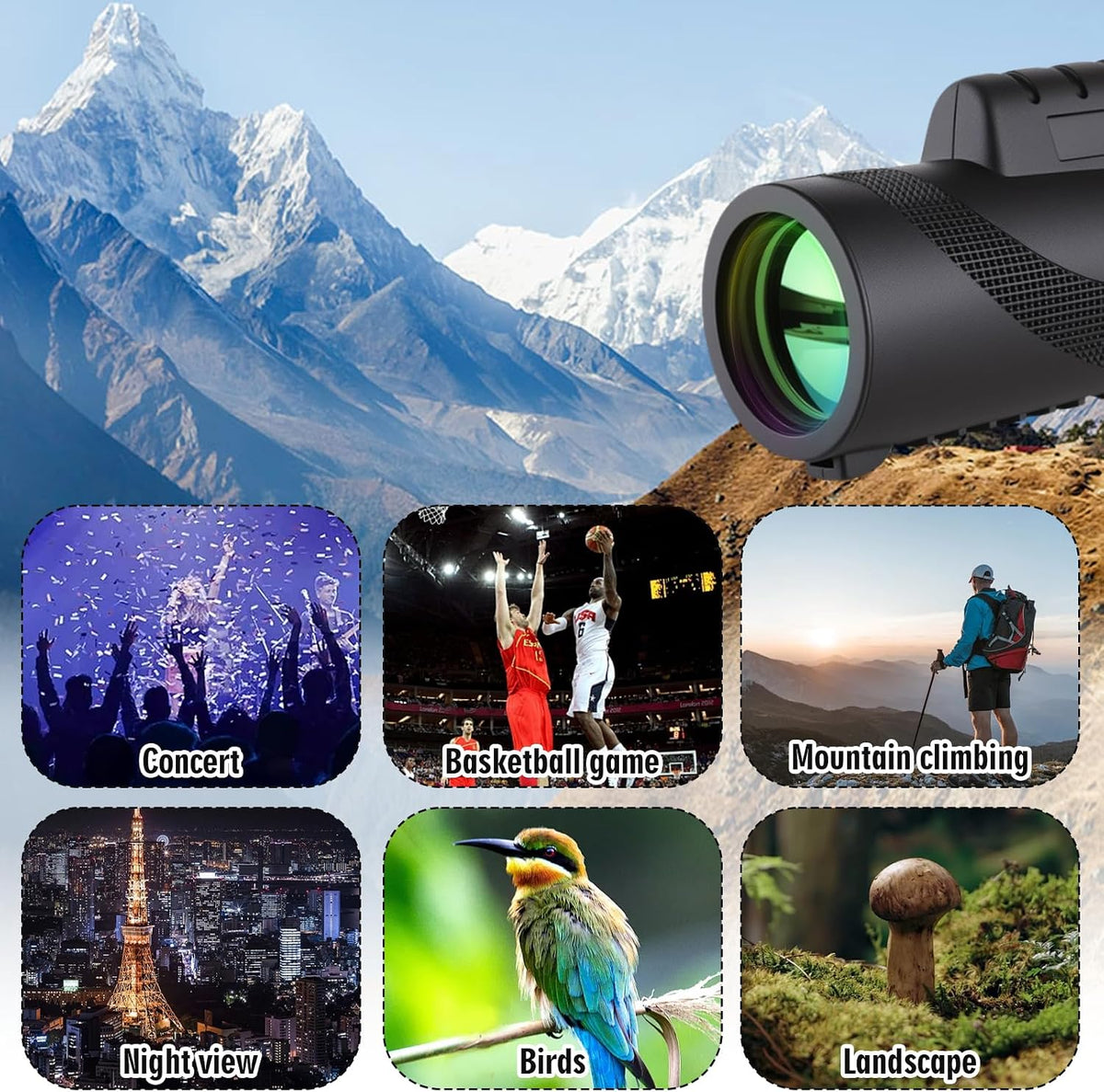 Monocular Telescope 80x100 High Powered Waterproof Monoculars for Adults with Smartphone Adapter Tripod Monocular for Wildlife Bird Watching Hunting Hiking Camping Travel, Black