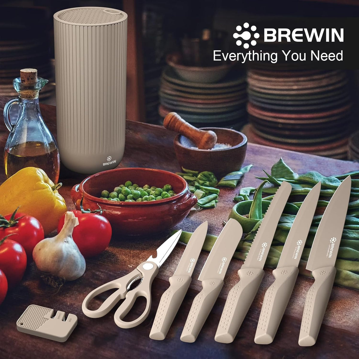 Knife Set, Brewin Kitchen Knife Set, Knives Set for Kitchen, Universal Knife Block, Utility Knife Block Set, New Home Essentials, Apartment Essentials, Camping essentials, RV Essentials